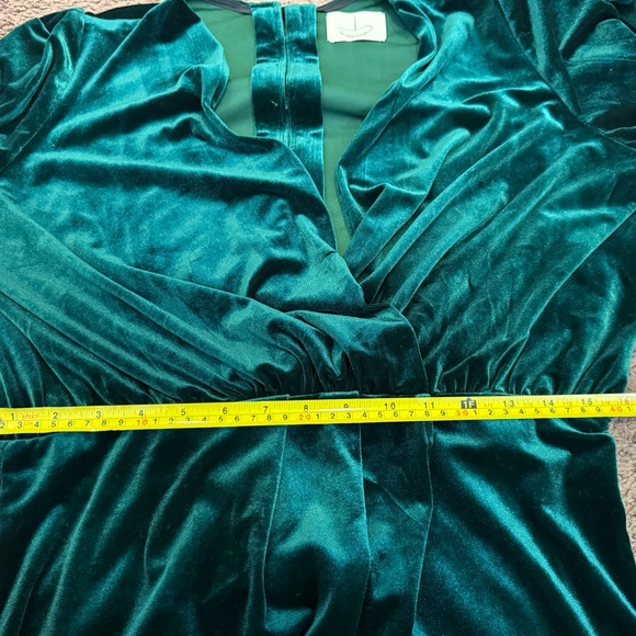 The Linen Atelier Green Cara Velvet Velour Maxi Dress Gown Side Slit L $150 - Picture 11 of 11